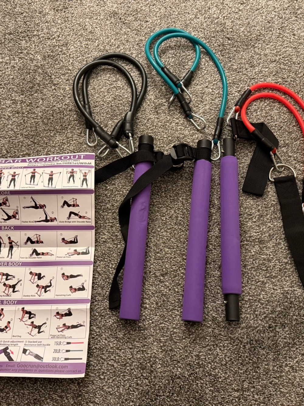 Resistance Band Bar Set with Purple Foam Handles